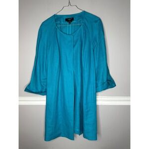 Talbots Irish Linen Long Duster Jacket Lightweight Lagenlook Aqua Blue Sz LP